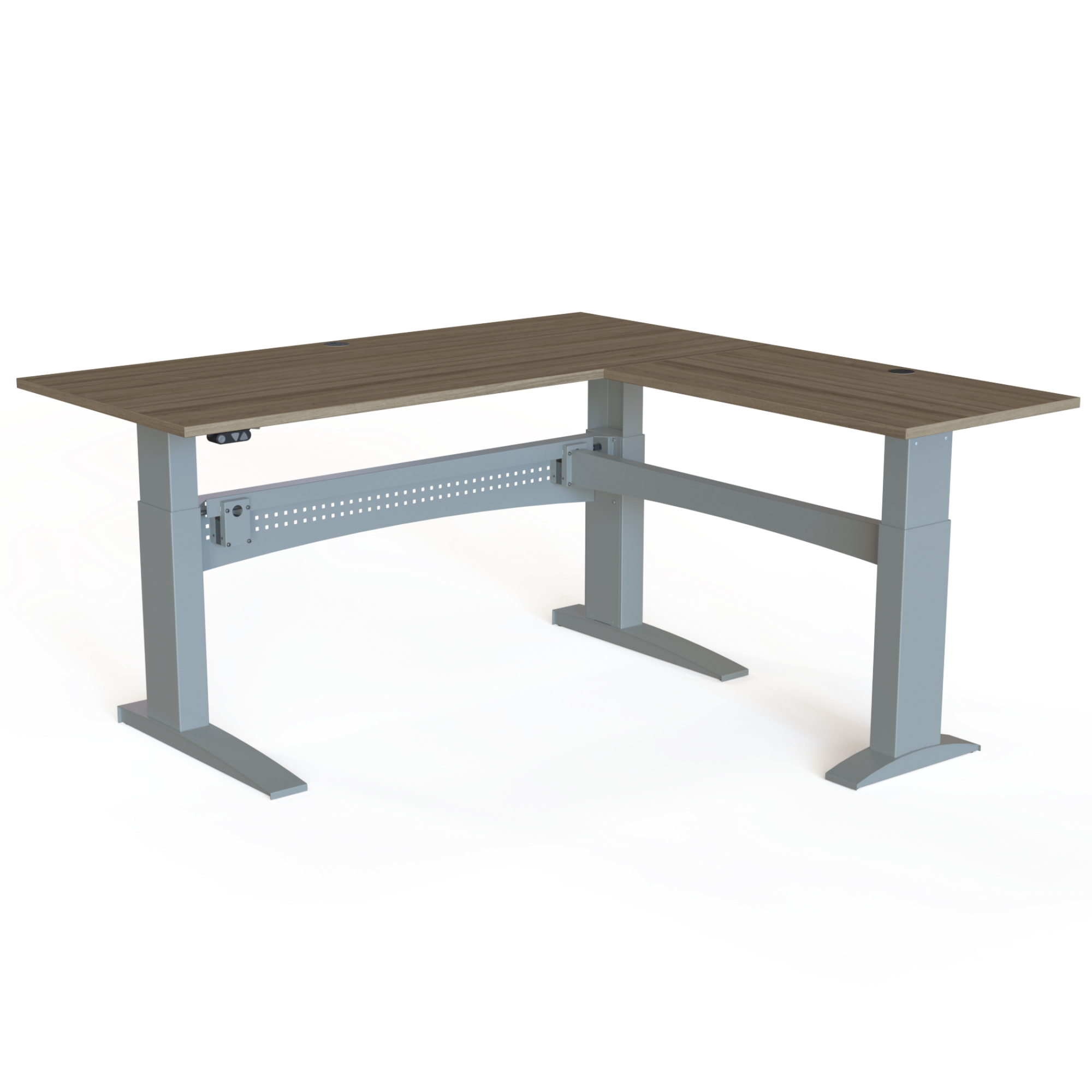 Hæve-/sænkebord | 180x180 cm | Valnød med sølv stel