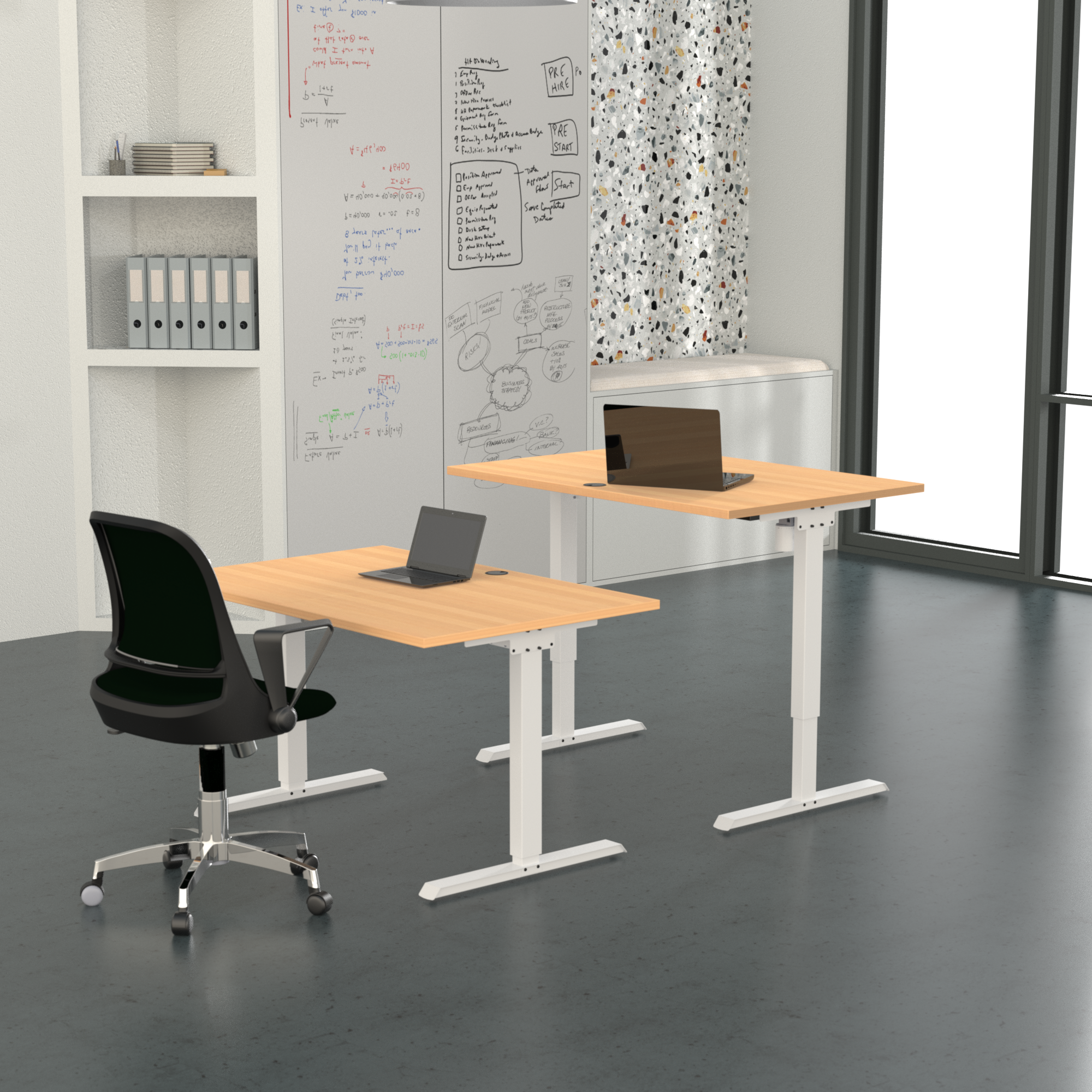 Hæve-/sænkebord | 100x80 cm | Bøg med hvidt stel
